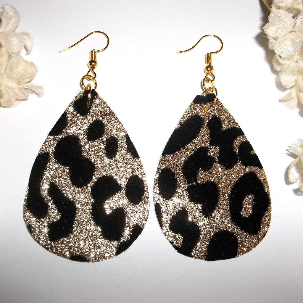 Animal Print Earrings Faux Leather Teardrop Statement Costume Jewelry Drop C064